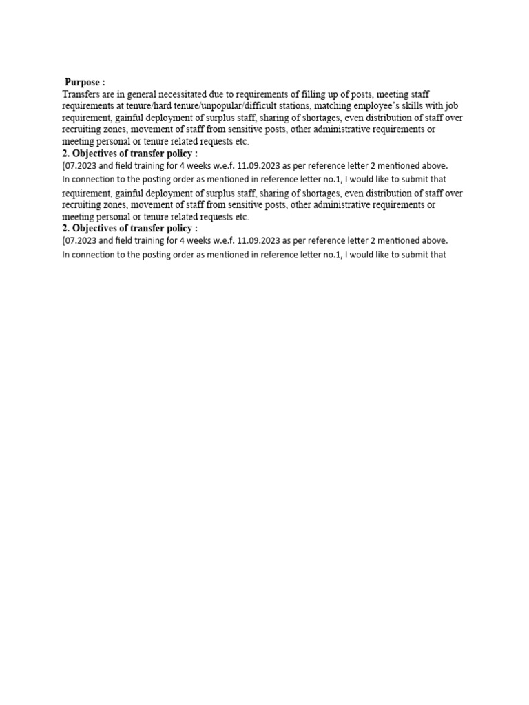 Transfer Policy Objectives and Purpose | PDF