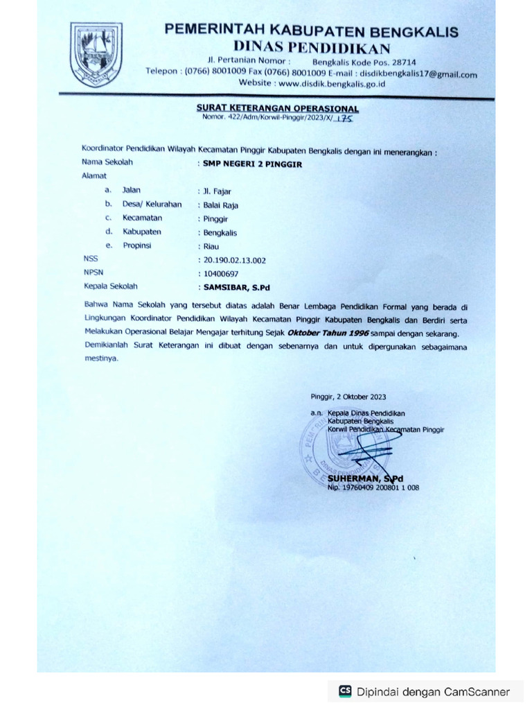 Surat Keterangan Izin Operasional Sekolah Pdf