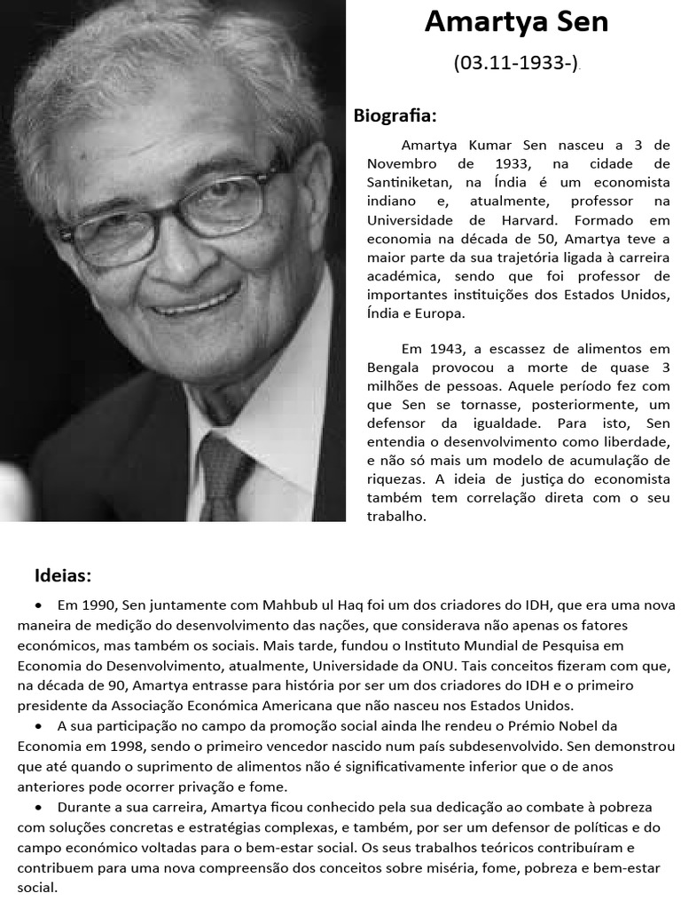 Biografia de Amartya Sen: Ideias e Contribuições | PDF | História