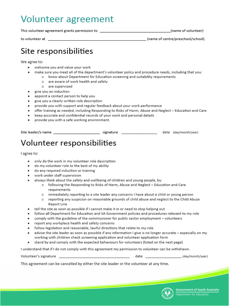 Volunteer Agreement PDF