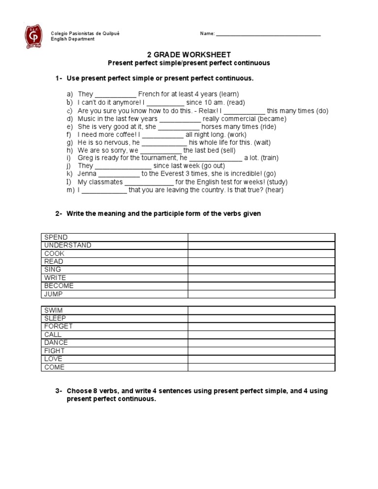 Present Perfect Grammar Worksheet | PDF