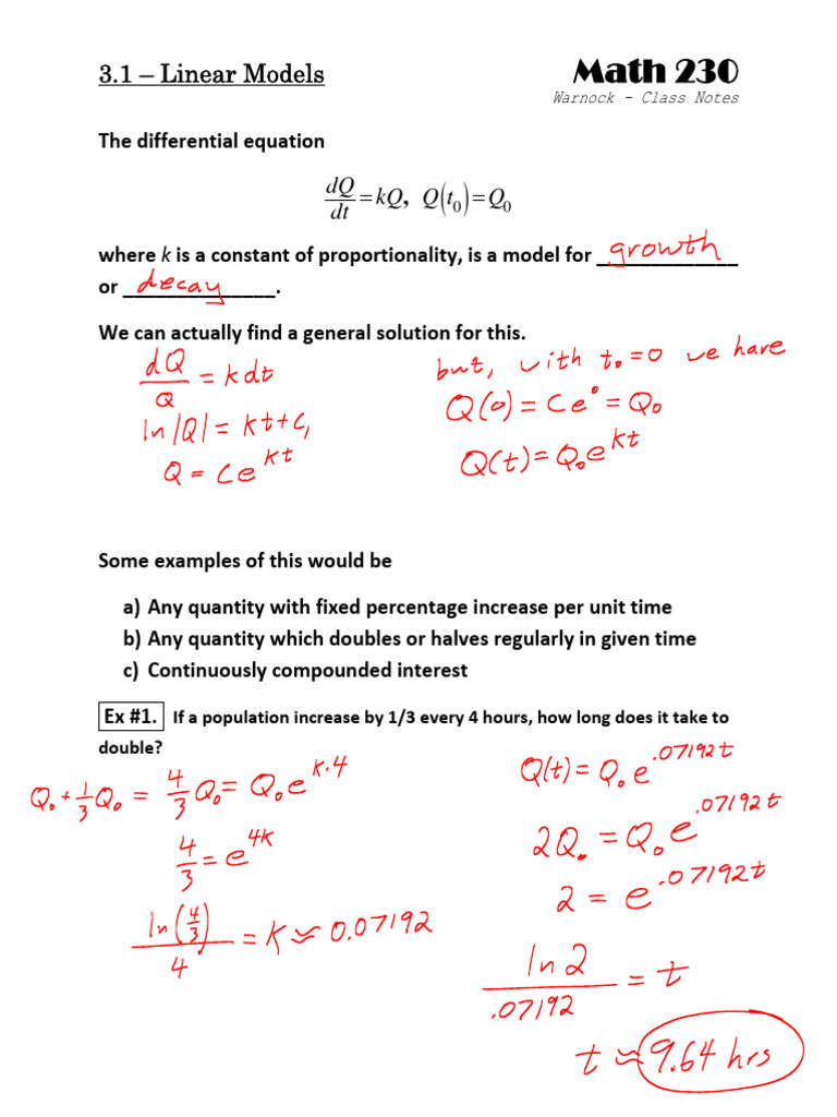 Math 230: 3.1 - Linear Models | PDF