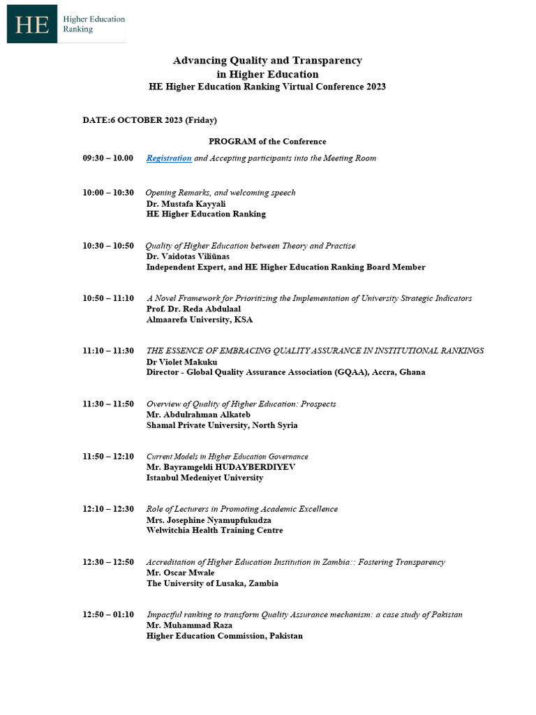 HE Higher Education Ranking Conference | PDF