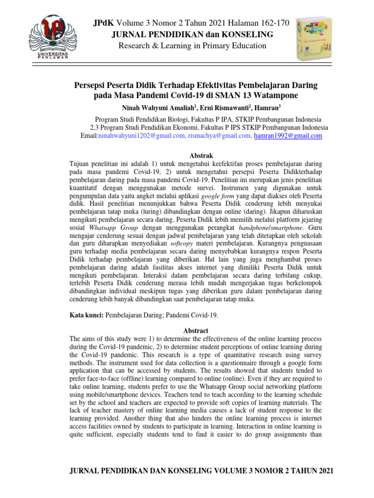 JPDK Volume 3 Nomor 2 Tahun 2021 Halaman 162-170 Jurnal Pendidikan Dan ...