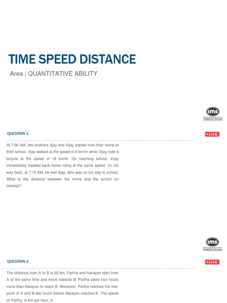 Time, Speed, and Distance Problems | PDF