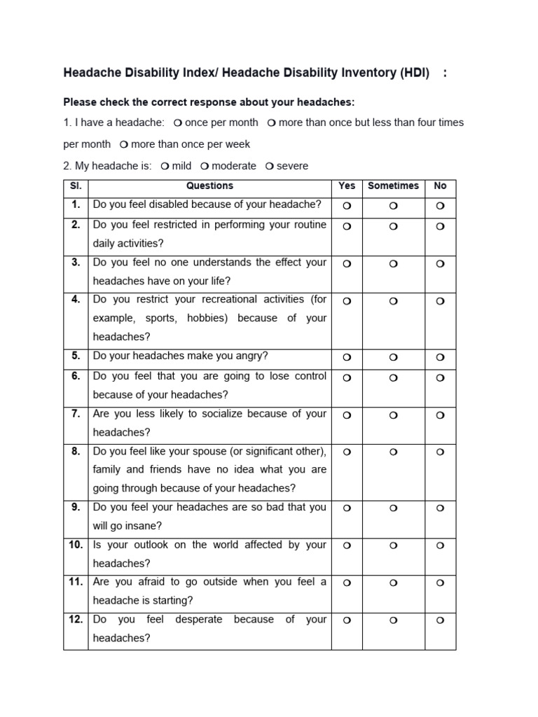 Headache disability index pdf