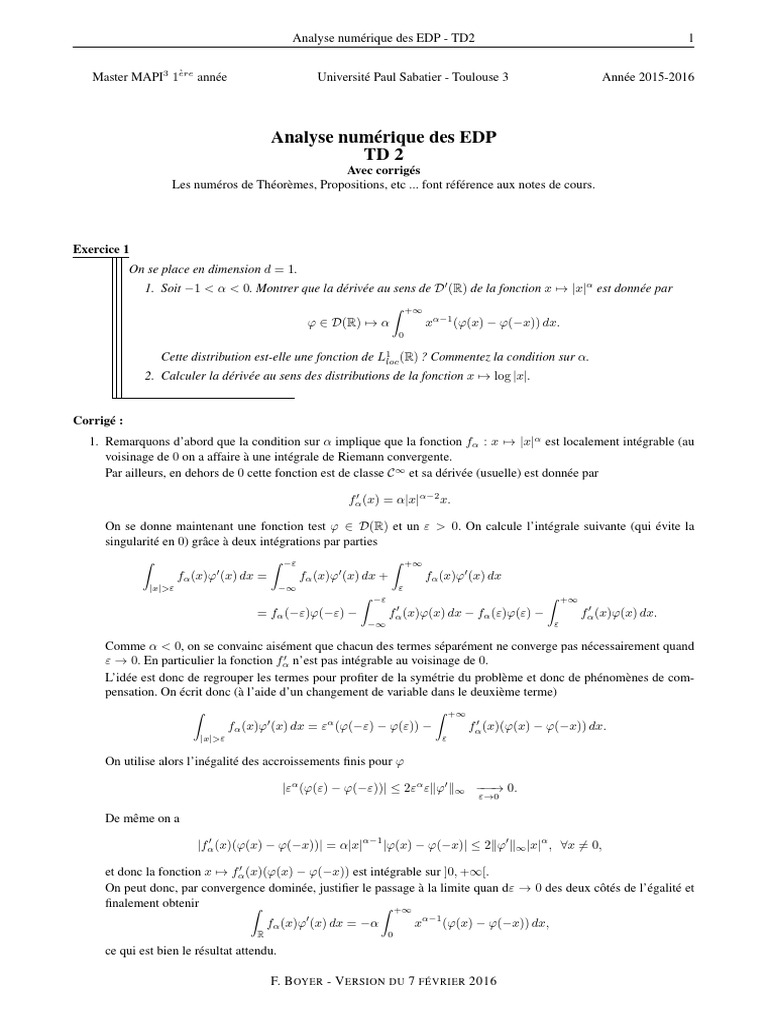Analyse numérique des EDP - TD2 Corrigé | PDF