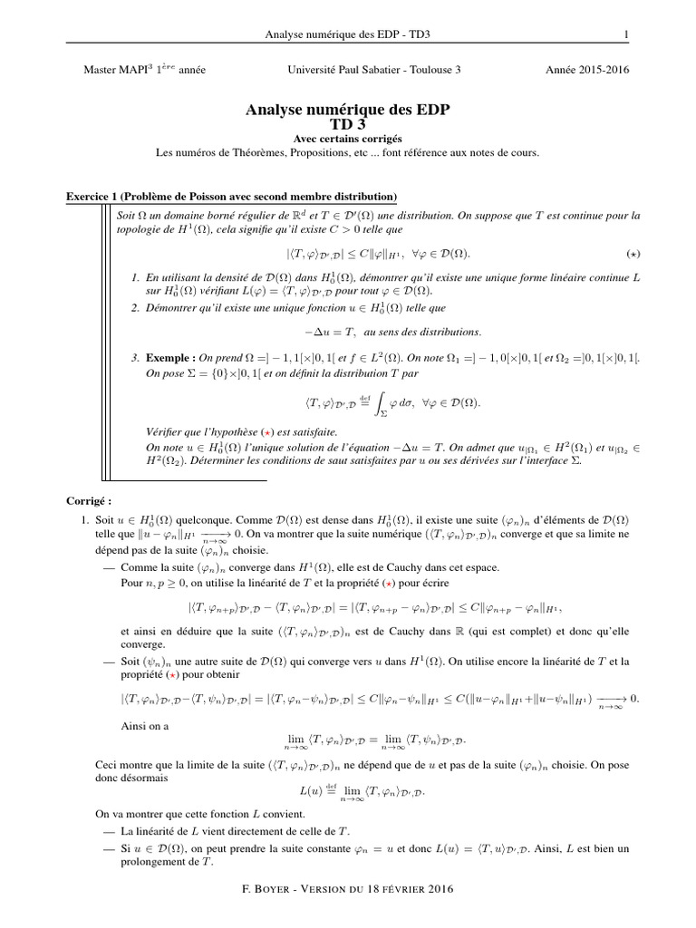 Analyse numérique des EDP - TD3 Corrigé | PDF