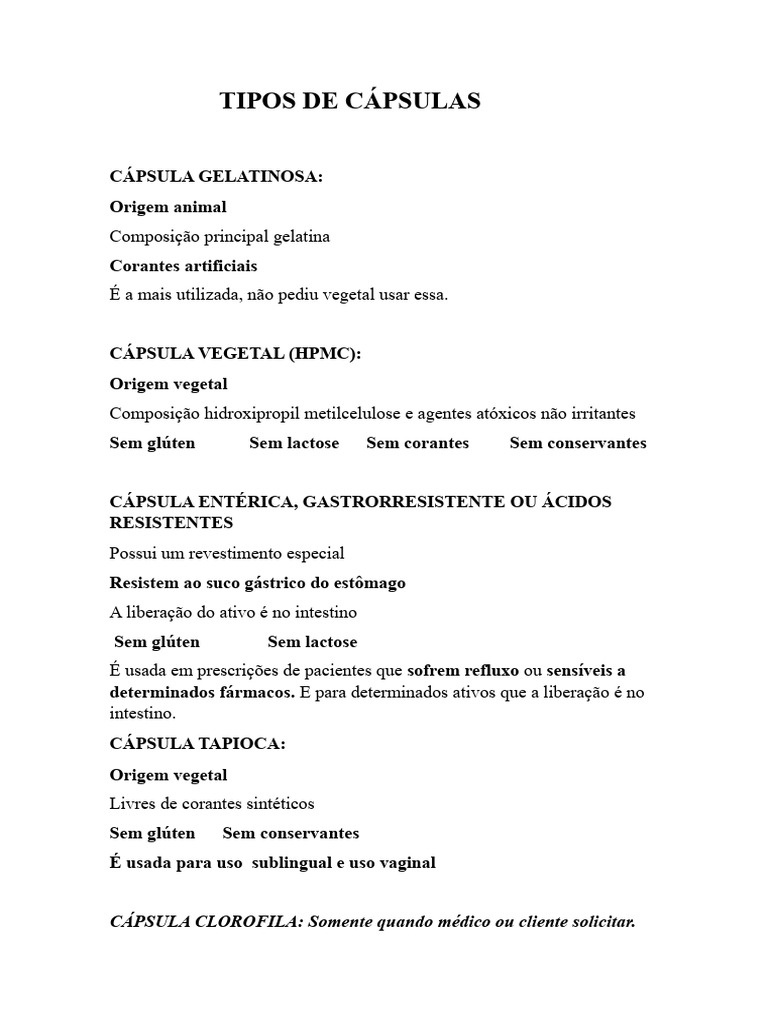 Tipos de Cápsulas PDF | PDF