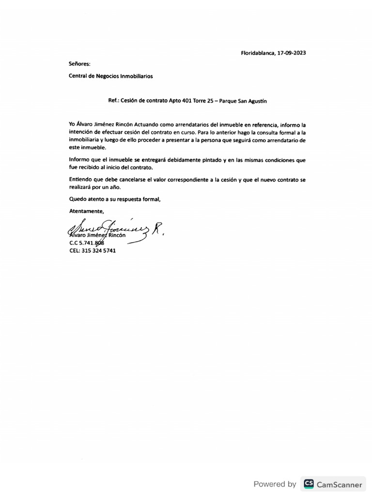Cesión Del Contrator de Arriendo | PDF