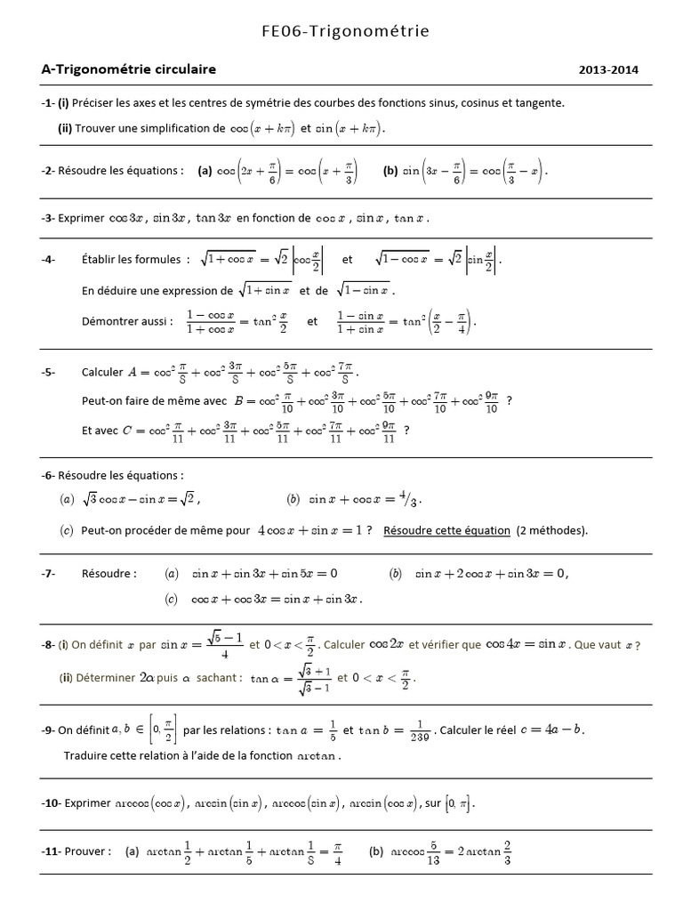 FE06Trigonométrie Nombres Complexe II v2 PDF