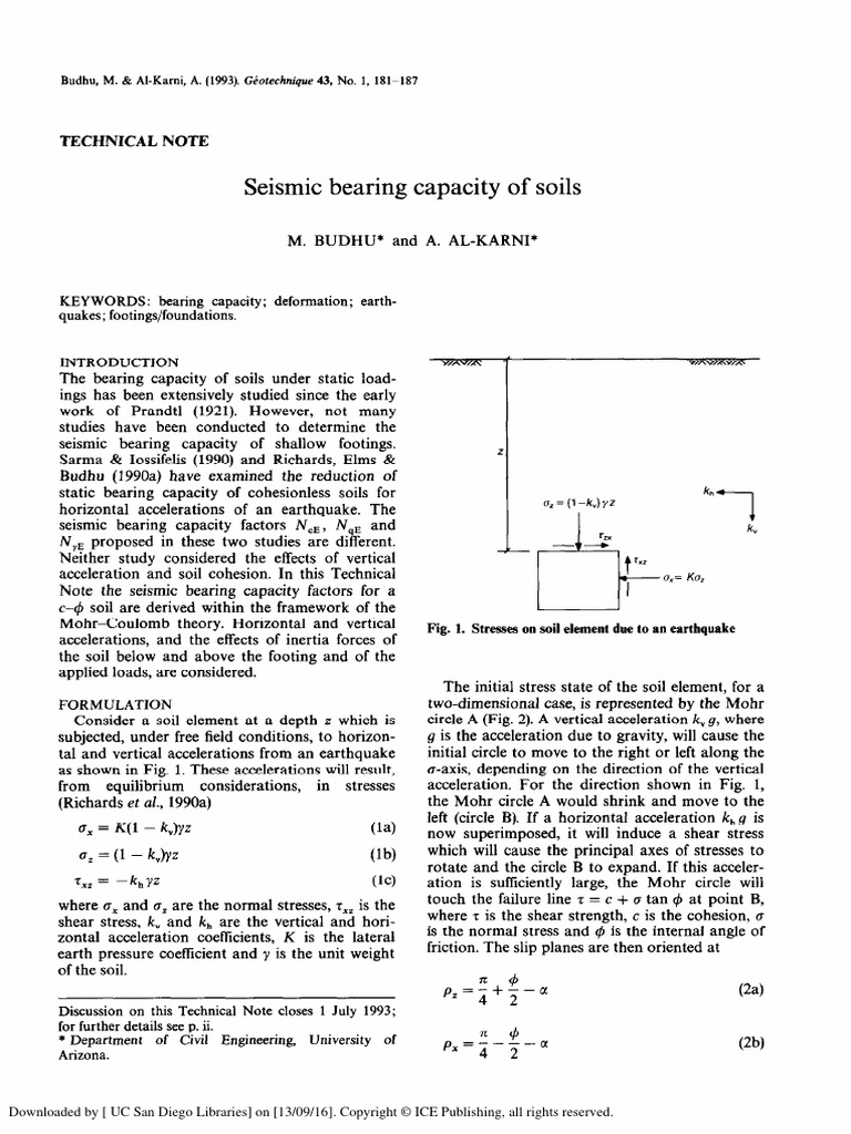 Seismic Bearing Capacity of Soils | PDF