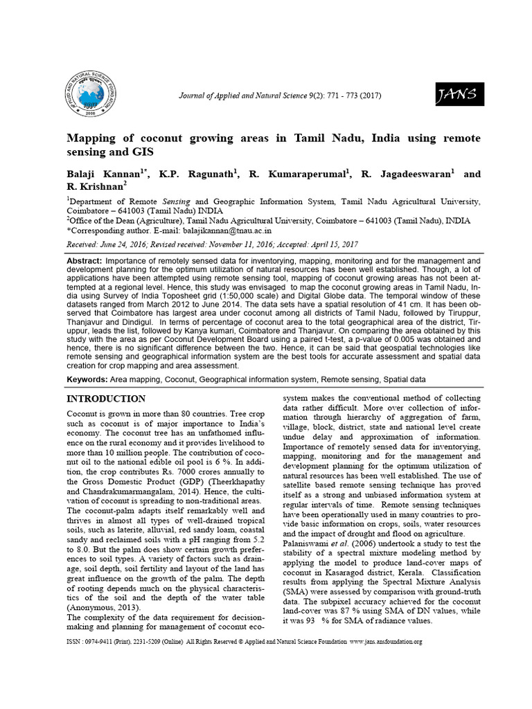Coconut Production Mapping in Tamil Nadu | PDF | Geographic Information ...