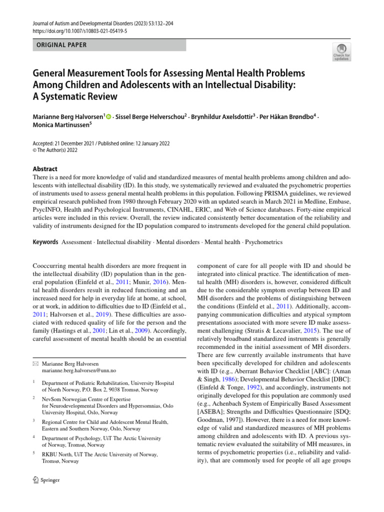 General Measurement Tools For Assessing Mental Health Problems Among ...