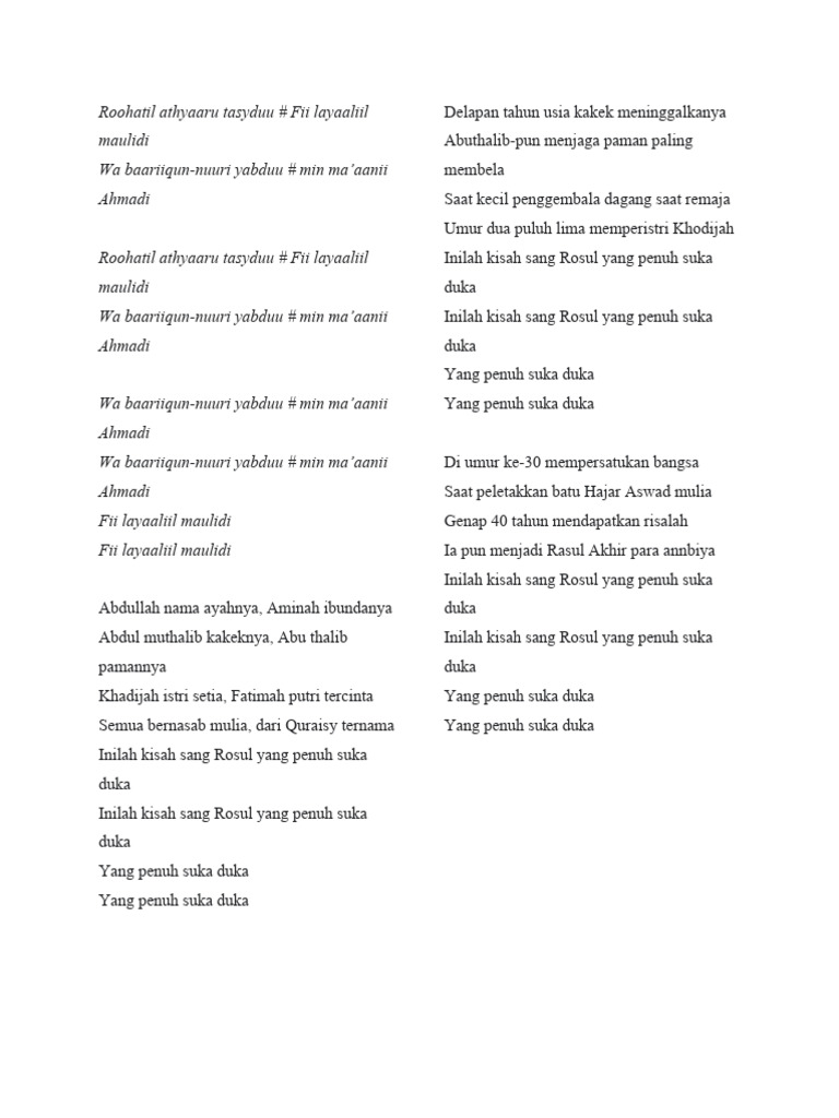 Lirik Kisah Sang Rosul | PDF