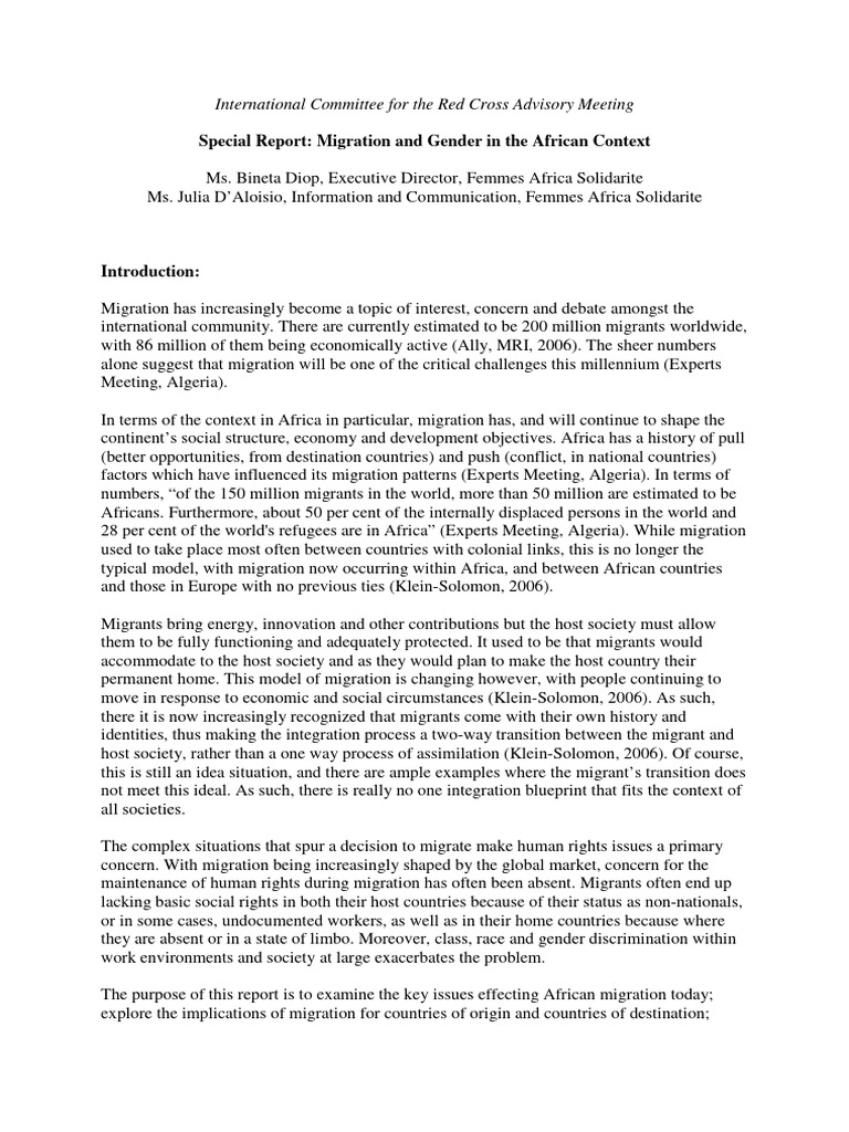 Gender and Migration in The African Context | PDF | Politics | Social ...