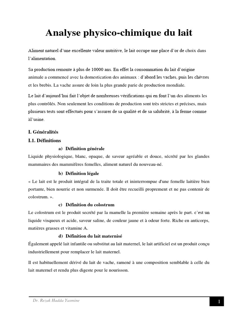 Analyse physicochimique du lait PDF — free download
