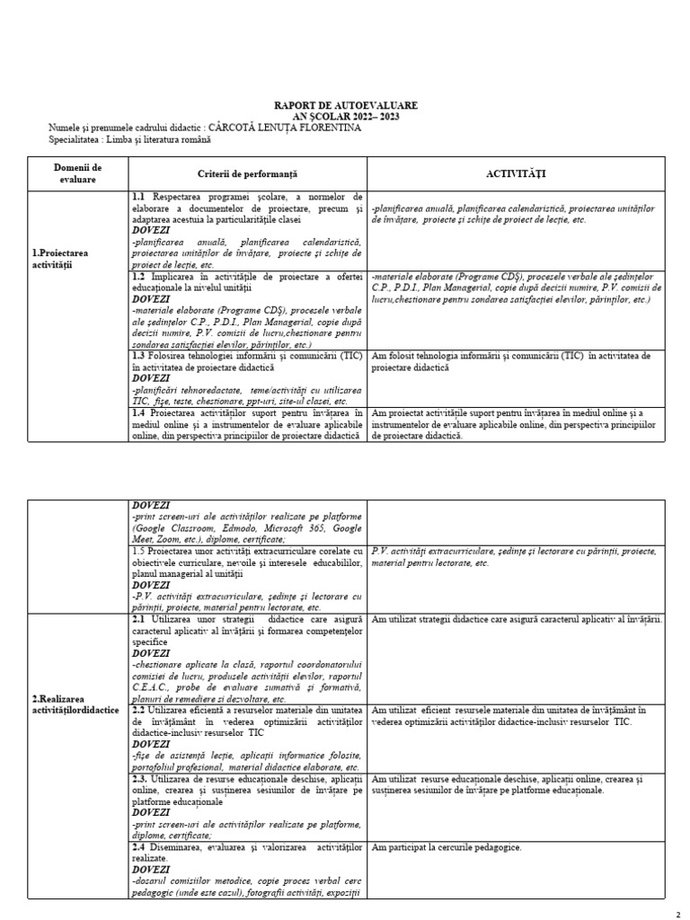 Raport de Autoevaluare | PDF