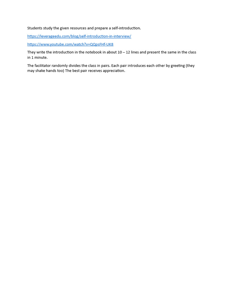 Student Self-Introduction Prep | PDF