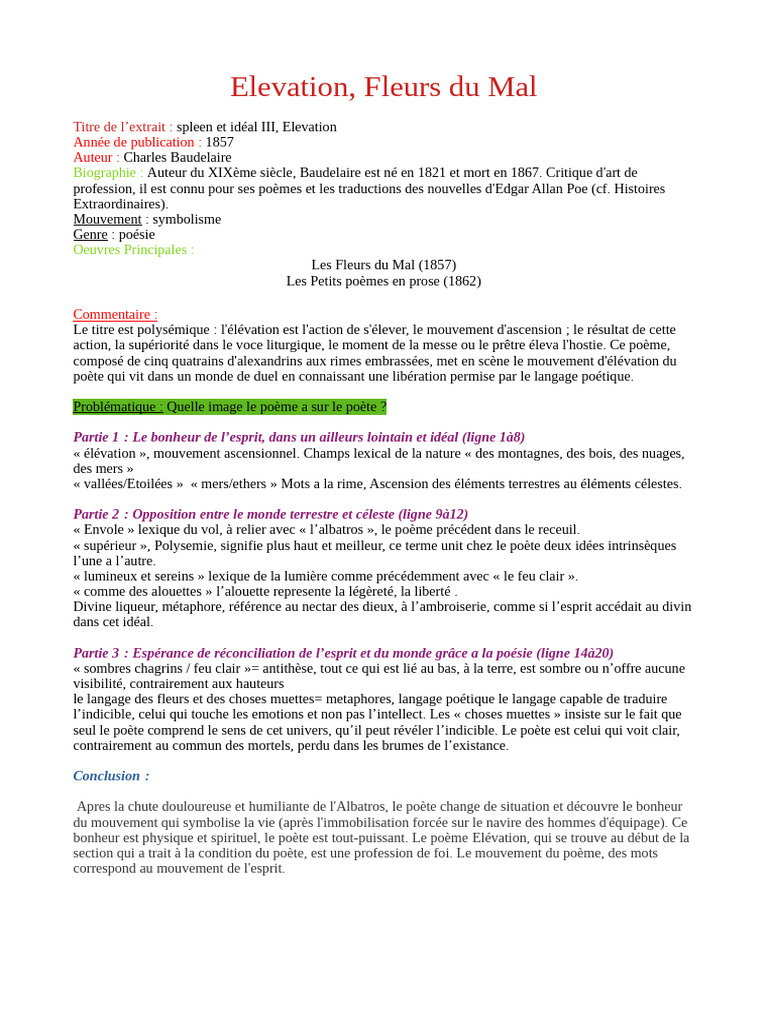 Élément d'élévation chez Baudelaire | PDF | Poésie | Les Fleurs du mal