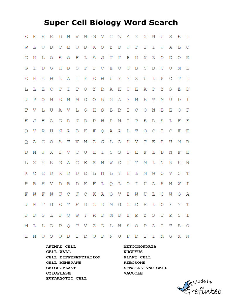 Super Cell Biology Word Search Puzzle | PDF
