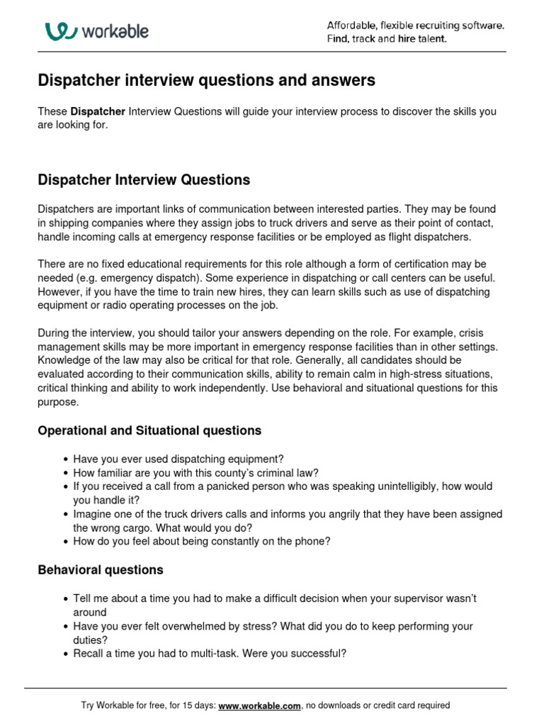 Dispatcher Interview Questions PDF