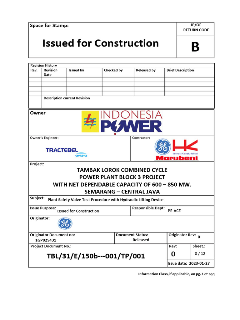 TBL 31 E 150b 001 TP 0010 EnPlant Safety Valve Test Procedure With Hydraulic