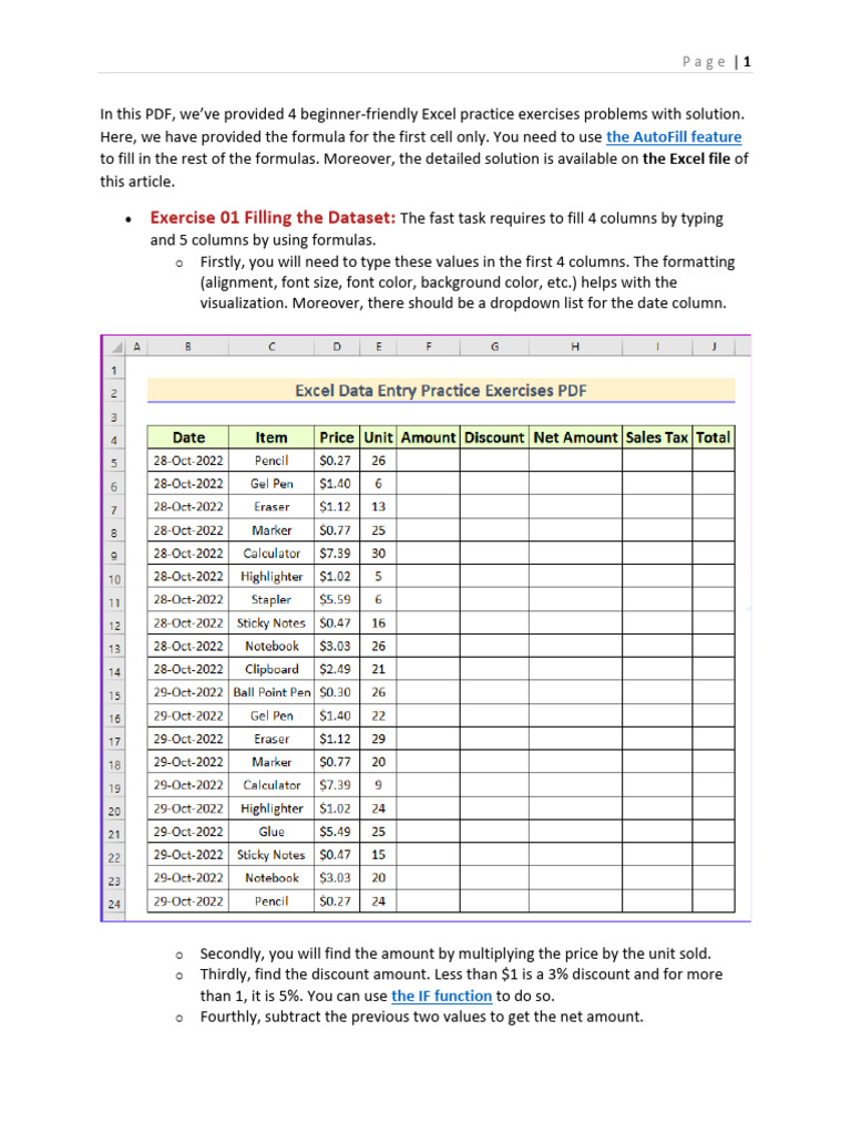 Practice Exercise For Data Entry Pdf