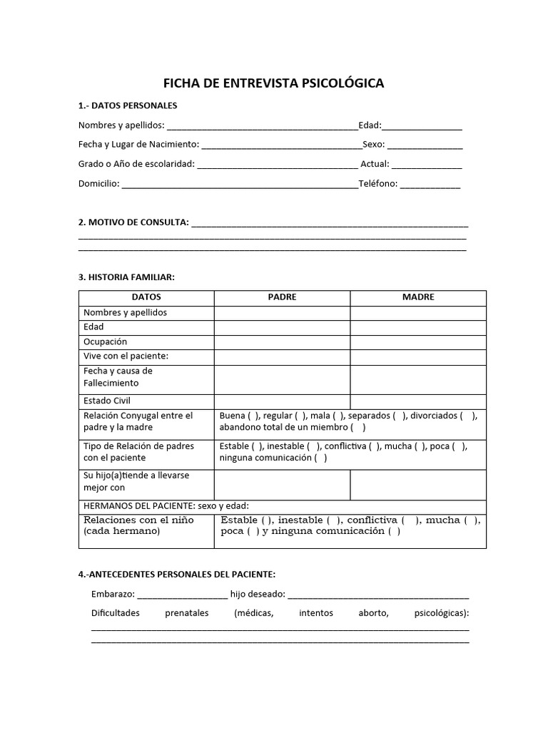 Ficha de Entrevista Psicológica | PDF