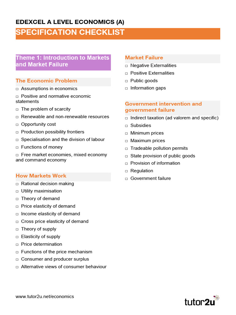 Edexcel A Level Economics Checklist | PDF