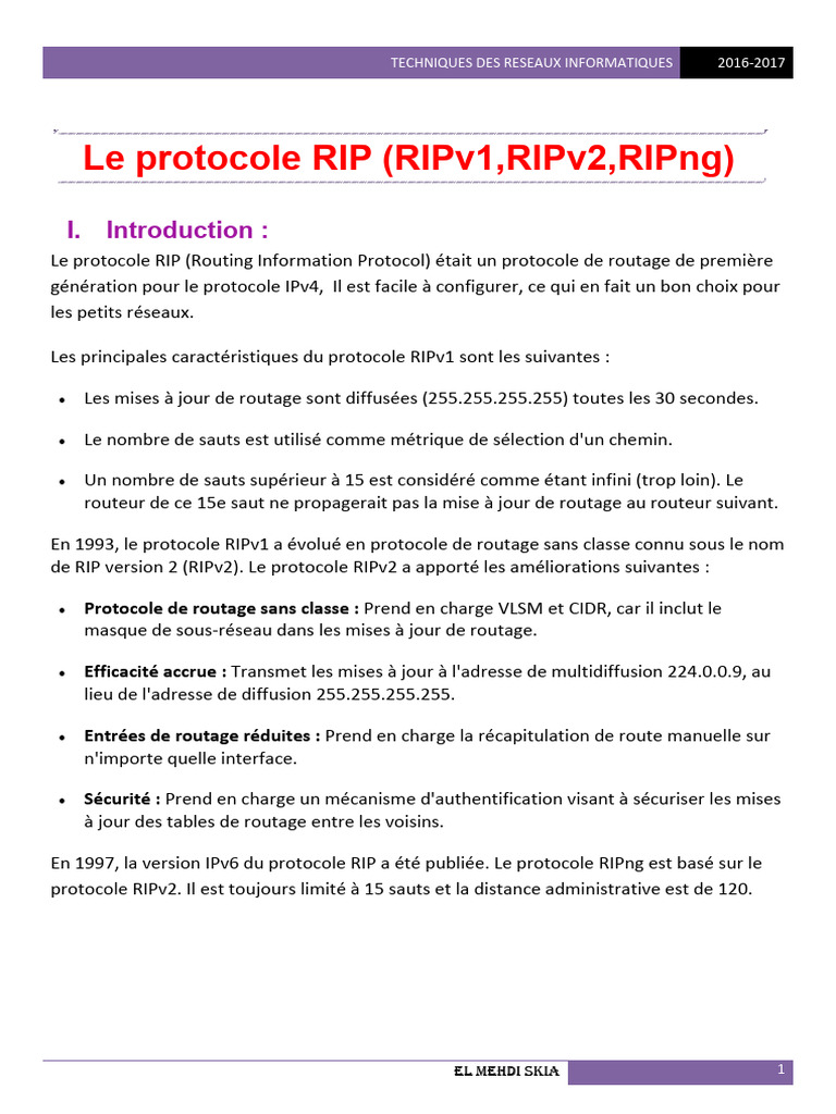 Protocole de routage RIP et RIPng | PDF | Adresse IP | Routage