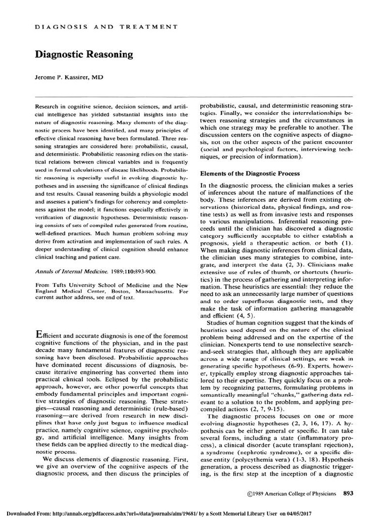 Kassirer 1989 | PDF | Medical Diagnosis | Causality