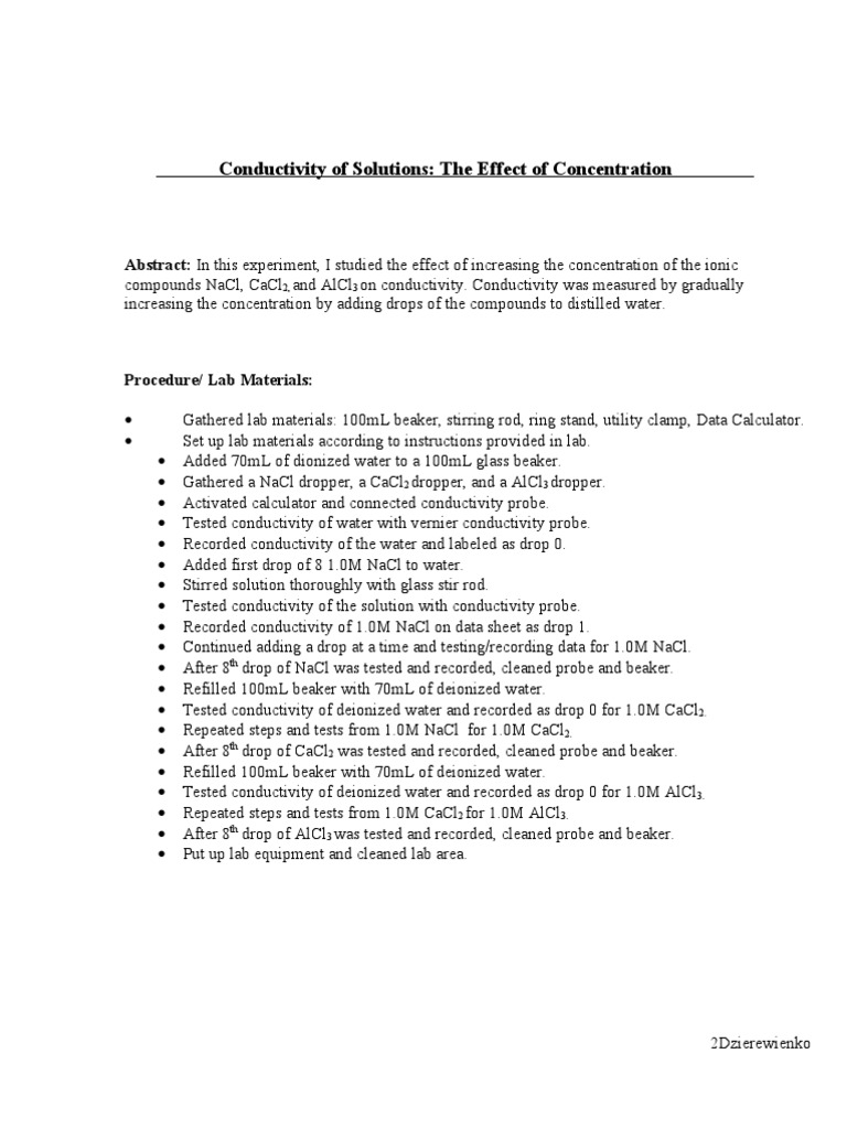 Conductivity of Solutions Lab Report | PDF | Chloride | Sodium 