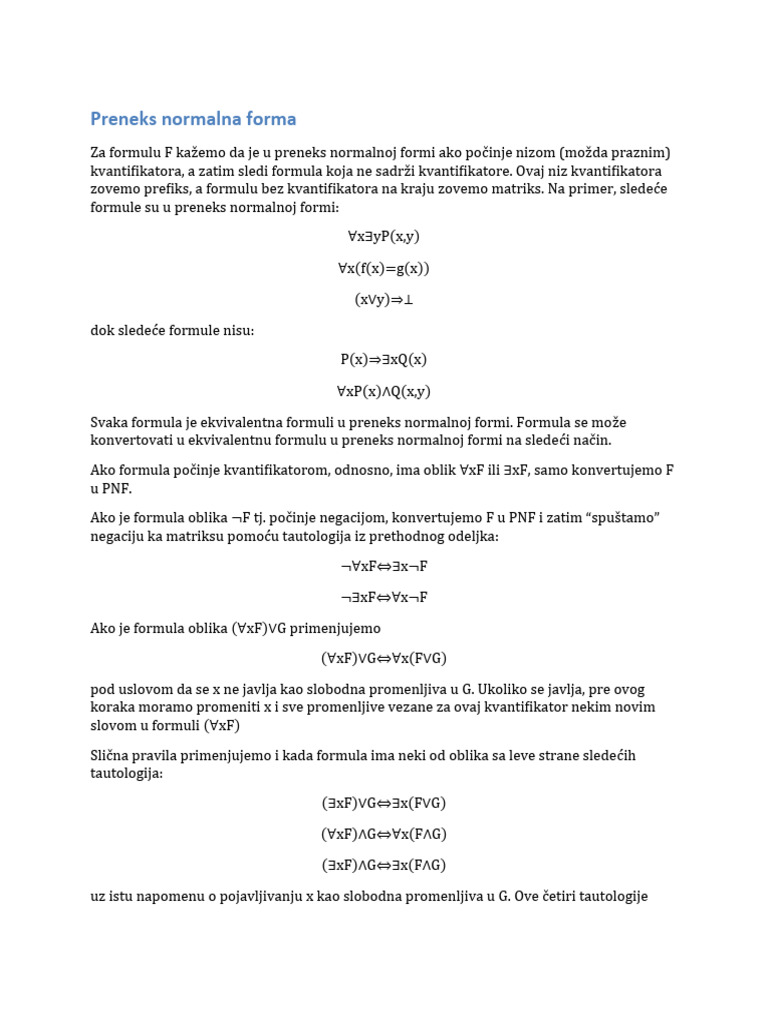 Preneks Normalna Forma I Zadaci | PDF