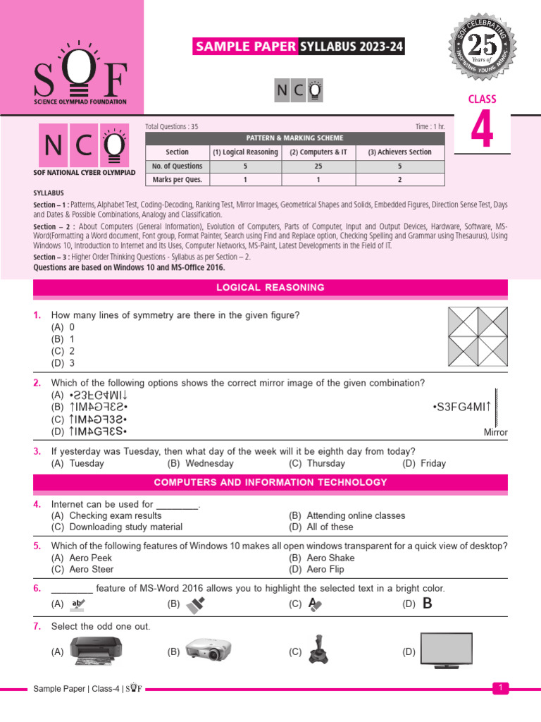 Nco Sample Paper Class-4 | PDF