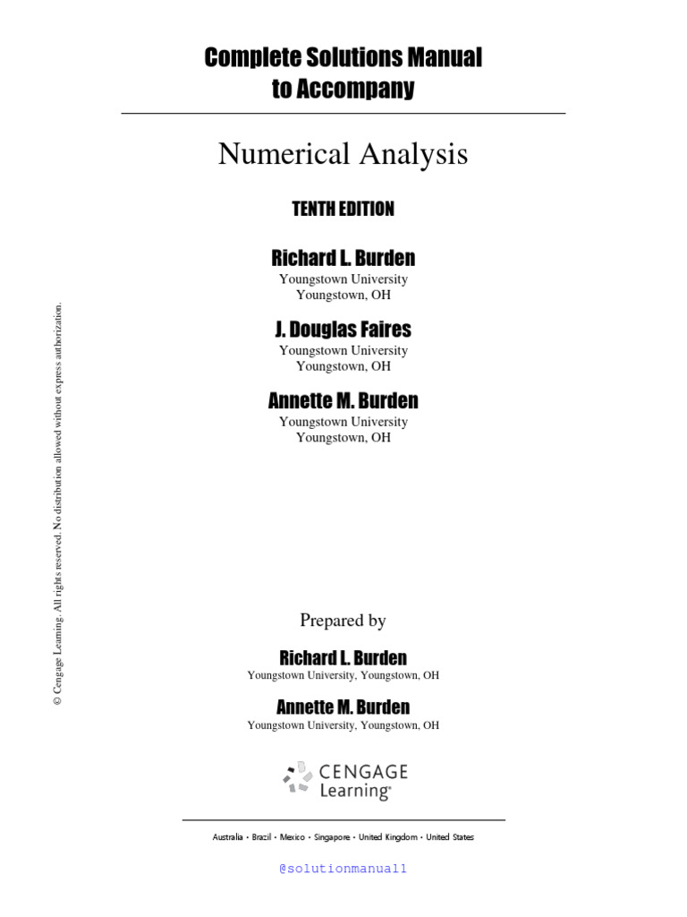 Numerical Analysis 10th Edition Richard L. Burden Solutions Manual PDF