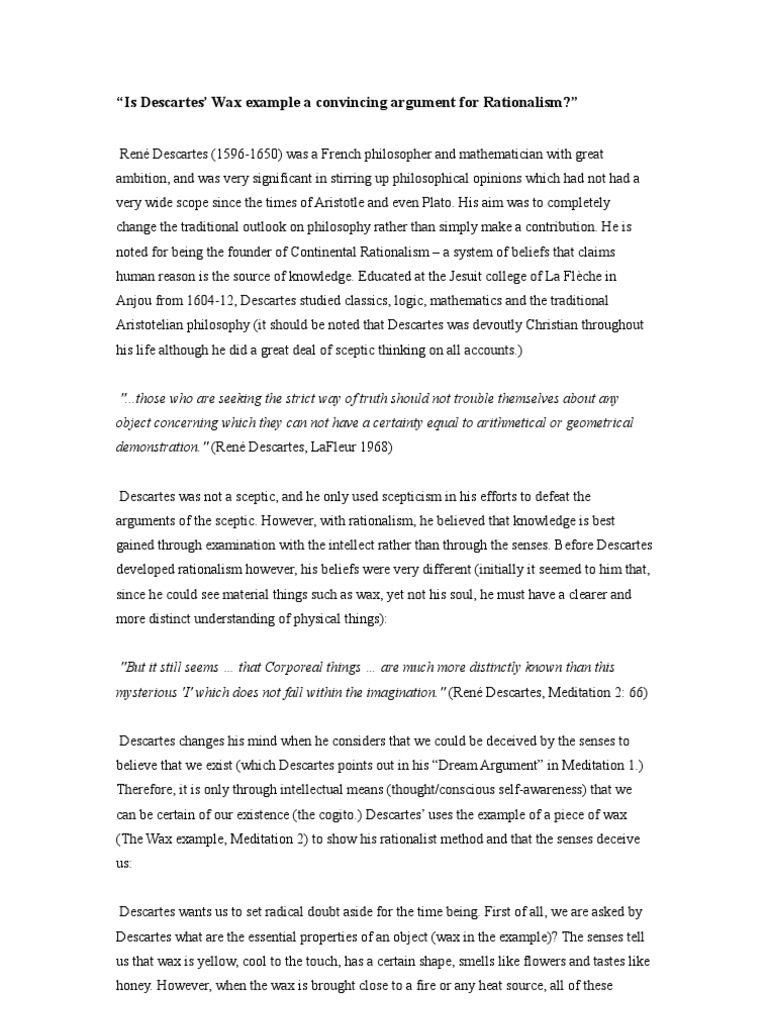 Descartes Wax PDF René Descartes Rationalism