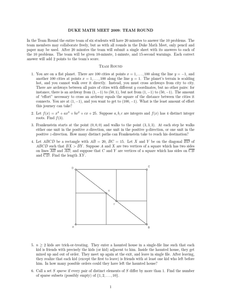 Duke Math Meet 2009 Team Round Problems | PDF
