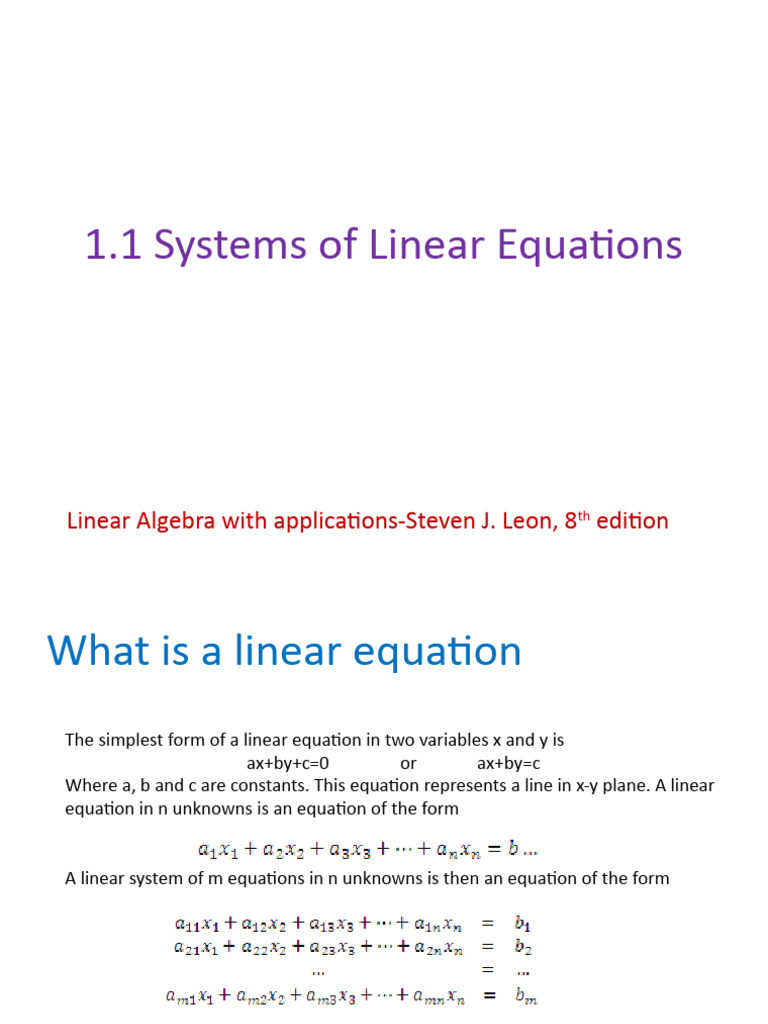 Lecture 1 Systems of Linear Equations | PDF