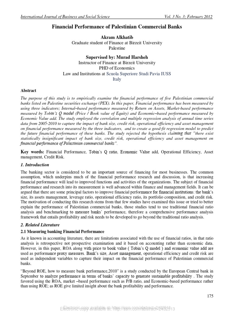 Financial Performance of Palestinian Commercial Banks Graduate Student