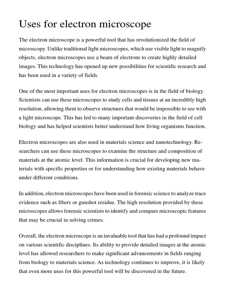 Uses For Electron Microscope | PDF
