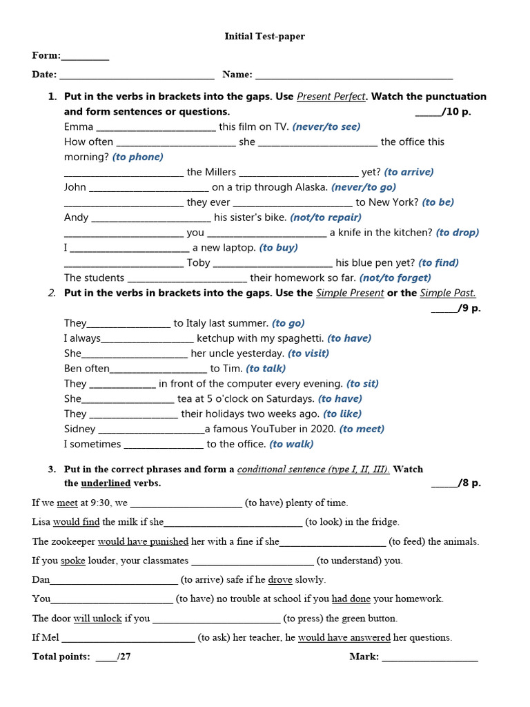 Initial Test, IXth Form 2023 | PDF