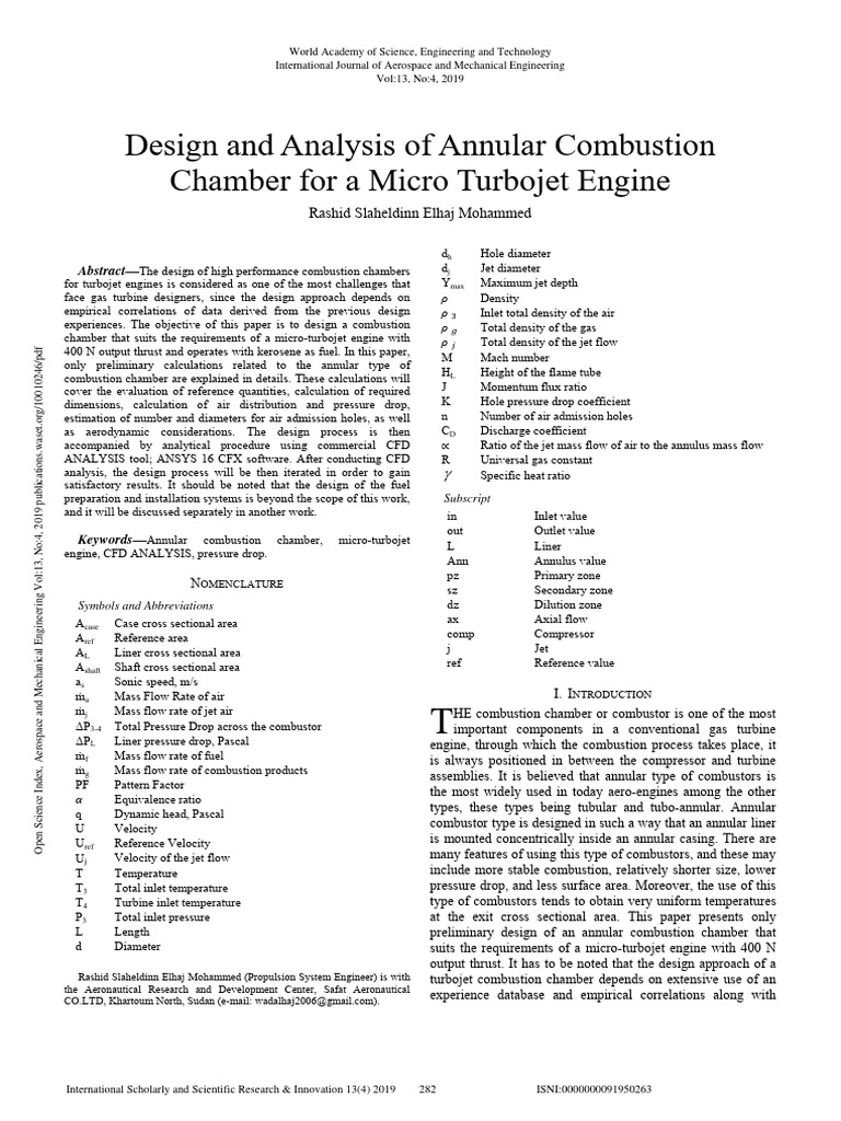 Design and Analysis of Annular Combustion Chamber For A Micro Turbojet ...