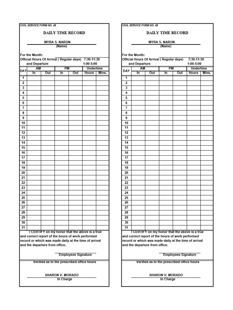 DTR Form No 48 | PDF