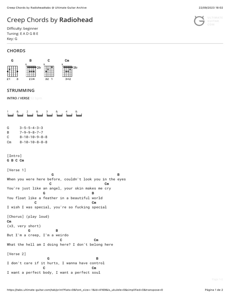 Creep Chords by Radioheadtabs at Ultimate Guitar Archive PDF