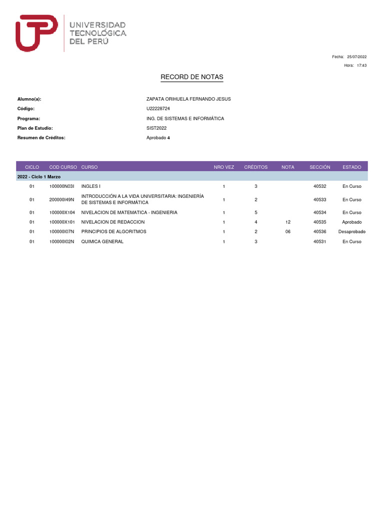 Record Notas U22228724 | PDF