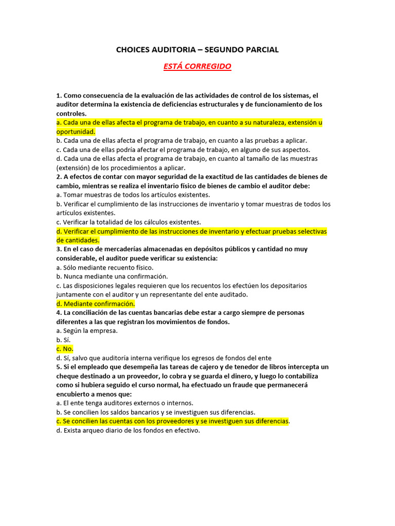 Choices Auditoria Segundo Parcial Corregido | PDF | Negocios | Finanzas ...