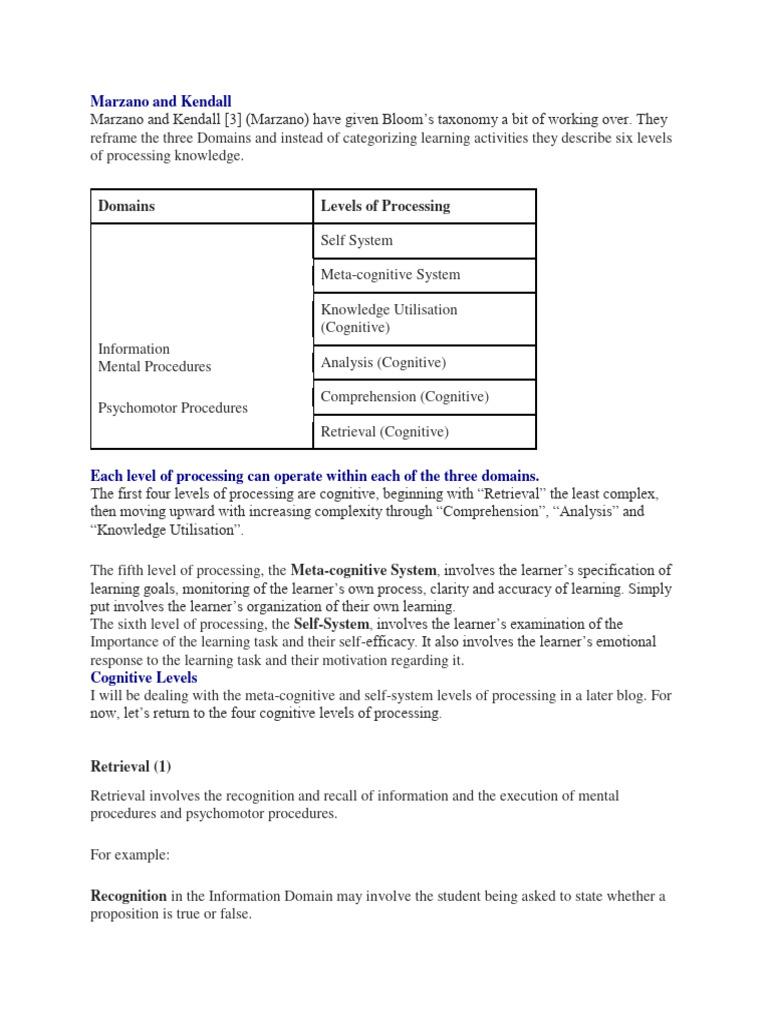 Marzano and Kendall Taxonomy | PDF