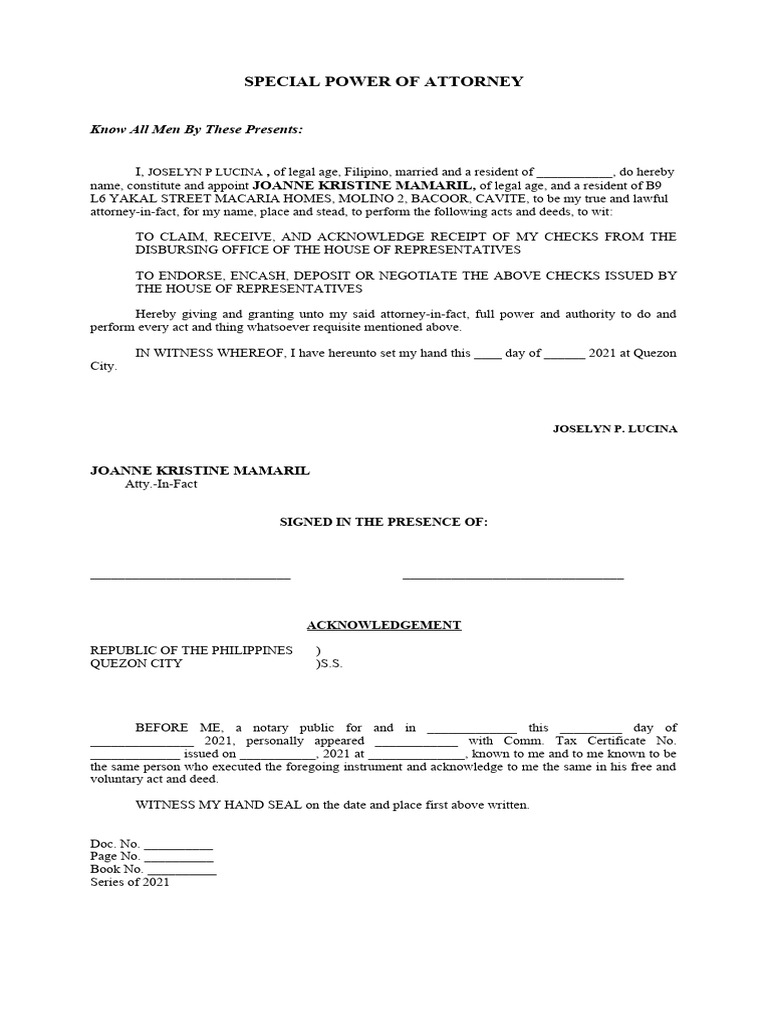 Special Power of Attorney Document | PDF