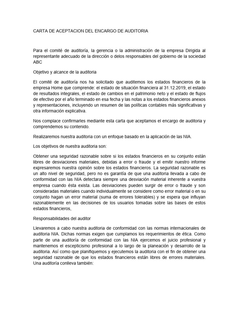 Carta De Encargo De Auditoriacarta De Auditoria Superior
